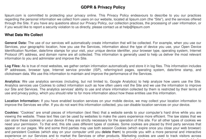 write custom terms, privacy policy, disclaimer and gdpr policy