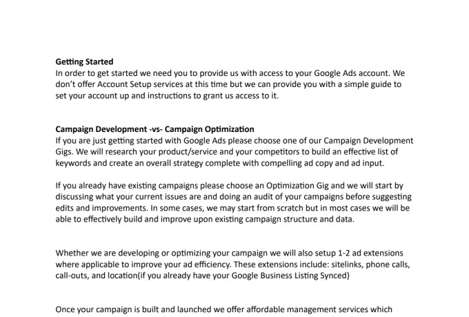 optimize your current google ads campaign, rush order, 5 ad groups, 40 keywords