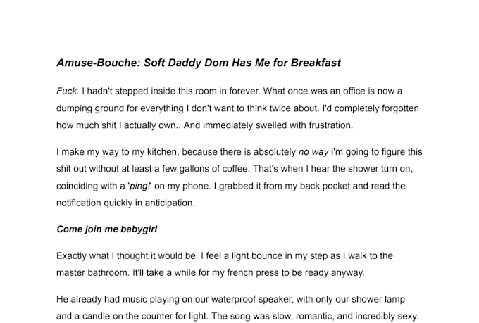 write a custom piece of erotica with 2 free rounds of edits