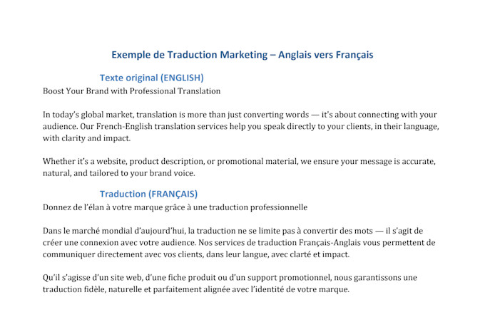 je vais traduire vos textes anglais vers francais ou inversement