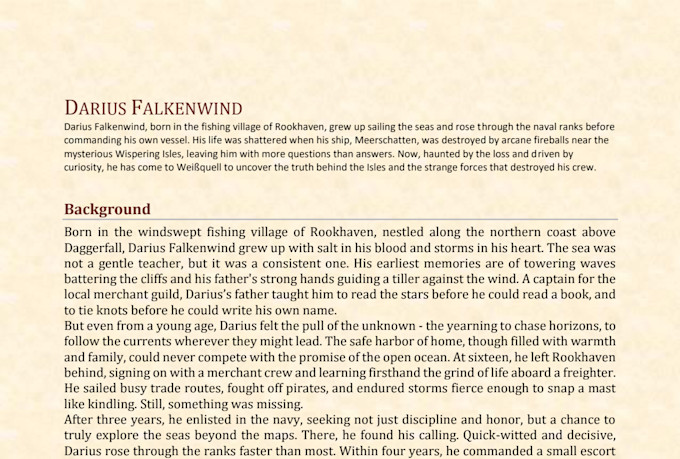 write an immersive dnd character backstory