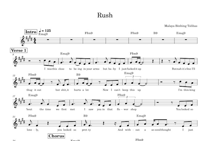 make a lead sheet or chord chart for any song you give me
