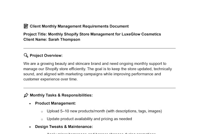 provide monthly shopify store management and admin support