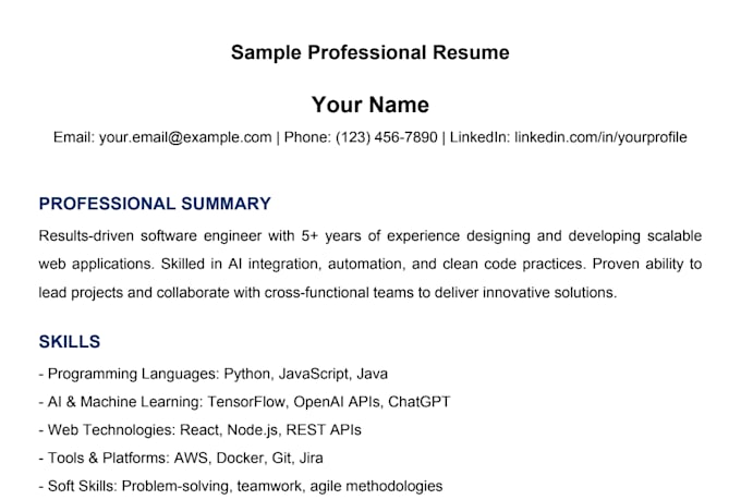 write a professional ai optimized CV or resume, any industry