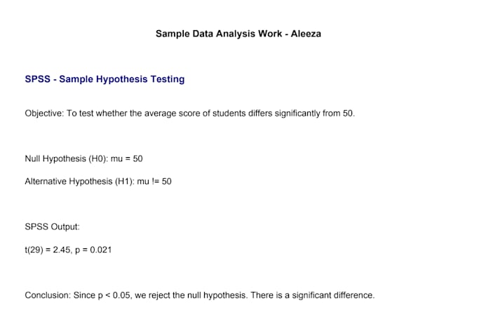 do professional data analysis hypothesis testing,spss,excel
