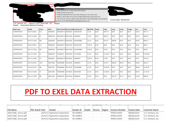 automate PDF to excel data extraction for invoices, bills, and documents