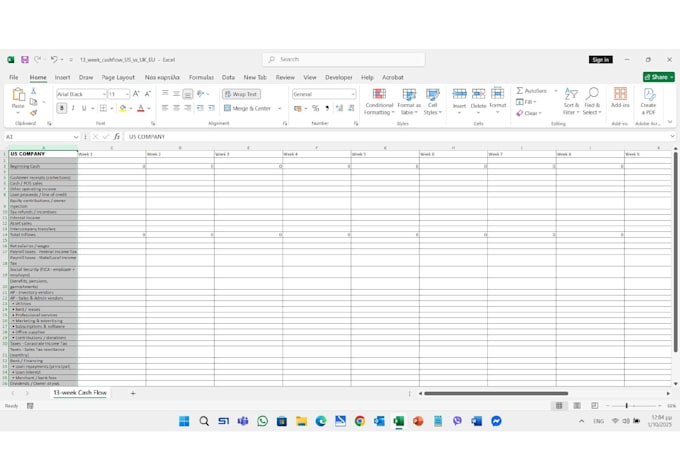 design a rolling 13 week cash flow forecast for  smes