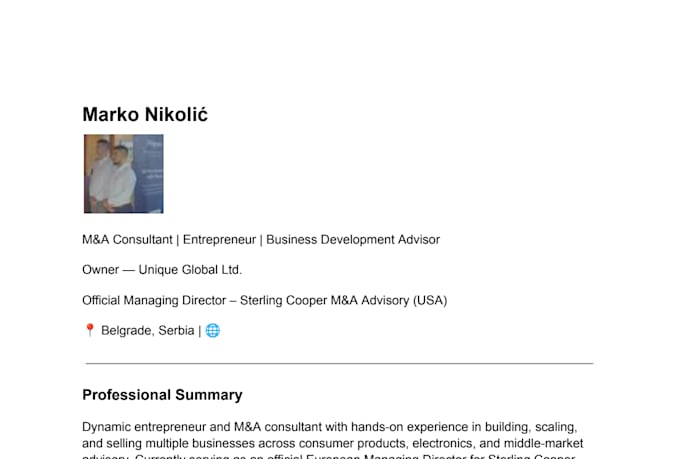 offer startup consultation, buy side consulting and exit strategy,
