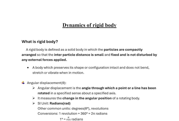 provide well organised physics notes rotational dynamics