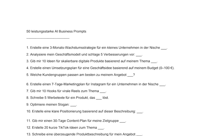 50 ai business prompts PDF digital
