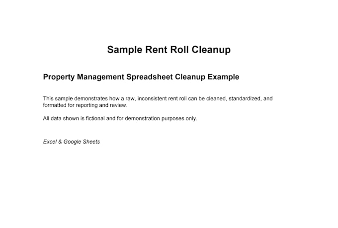 clean property management and rent roll spreadsheets