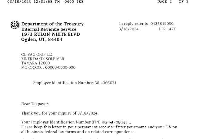 Get your ein and 147c confirmation letter by Amnaansari23 | Fiverr
