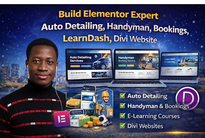 build elementor expert auto detailing handyman bookings learndash divi website