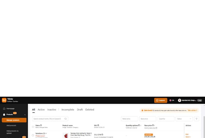upload products and do temu products listing