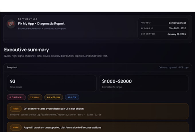 audit flutter app code for bugs, performance, and security