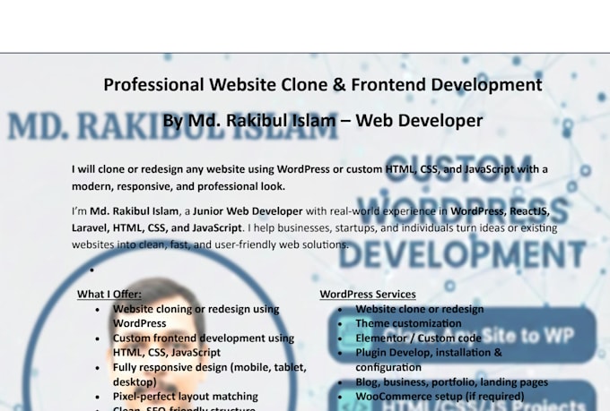 clone any website to wordpress or custom code