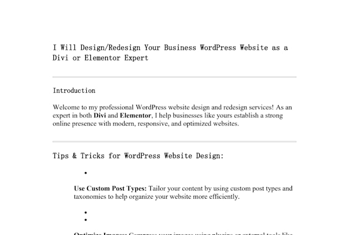design, redesign responsive landing page, wordpress website using elementor pro