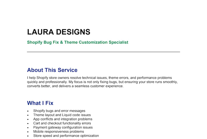 fix shopify bugs, errors and theme customization