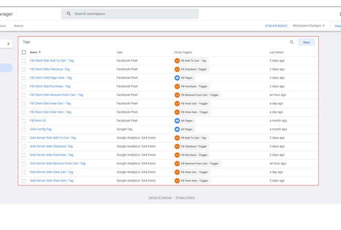 setup facebook pixel conversion API, ga4 ecommerce server side tracking by GTM