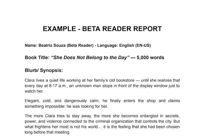 B Reader Report Example Critique your manuscript and give honest reader feedback by ...
