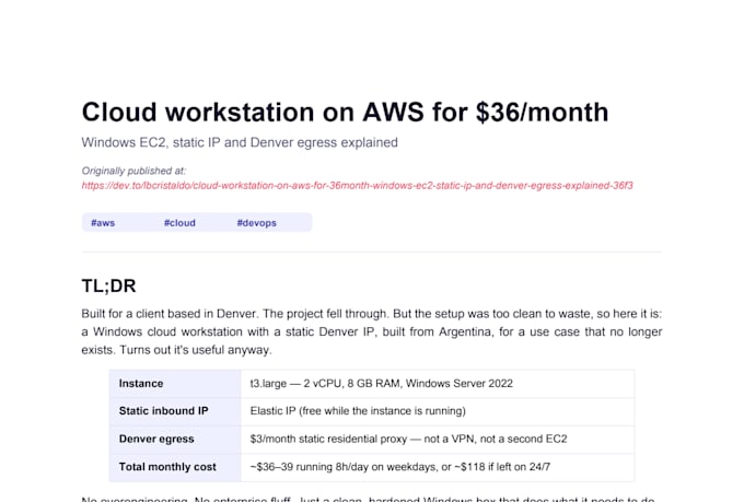 aws ec2 windows workstation with residential outbound IP setup
