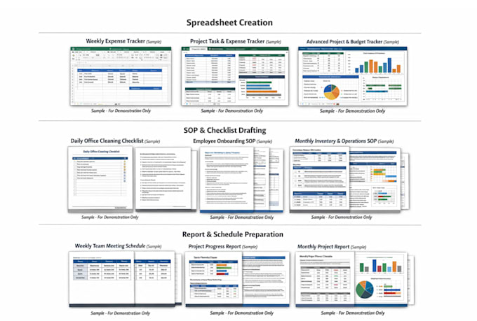 create spreadsheets, sops, checklist, and reports
