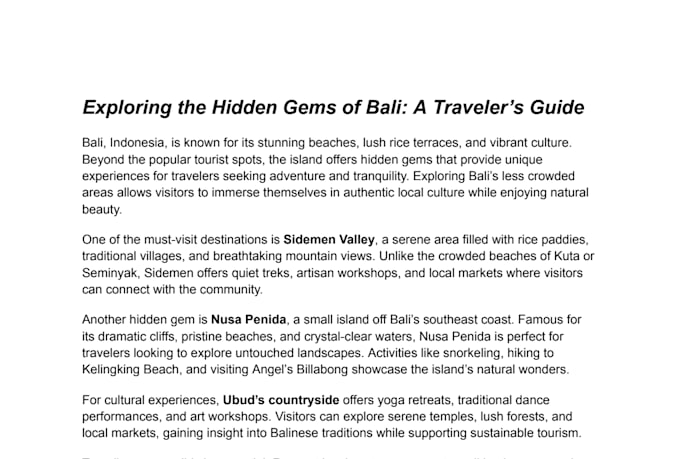write SEO travel blog posts and articles