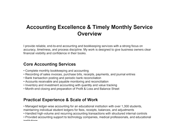 handle end to end accounting and monthly bookkeeping