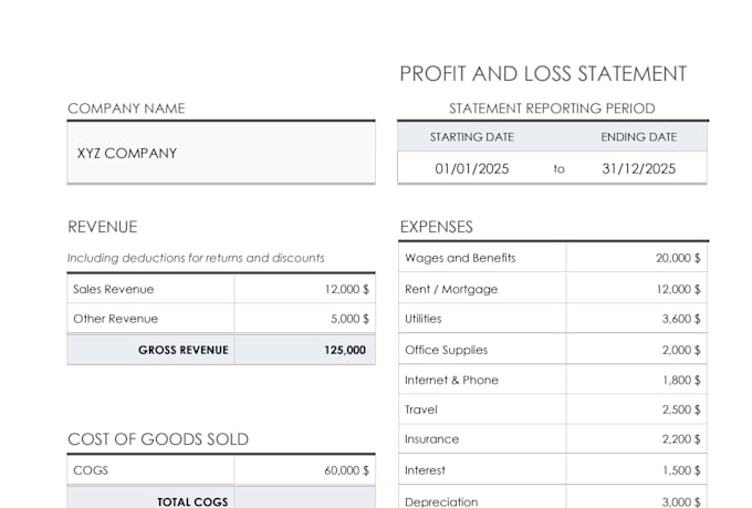 Pl Document Format Prepare pl statement in excel, tally, or zoho by Zishansikander | Fiverr