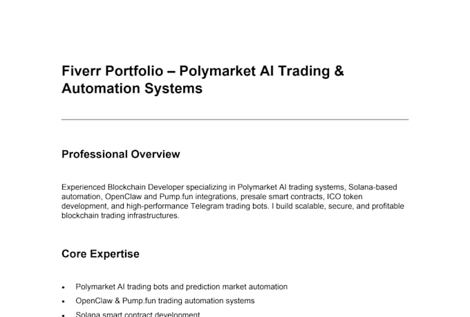 blockchain developer openclaw polymarket trading ai bot pump fun presale kalshi
