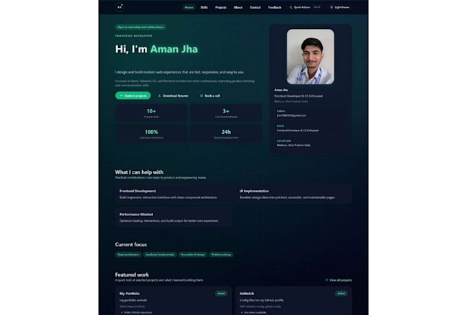 create a clean portfolio website for developers, students and freelancers