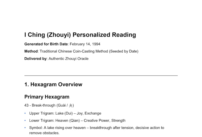 provide personalized I ching reading based on your birth date
