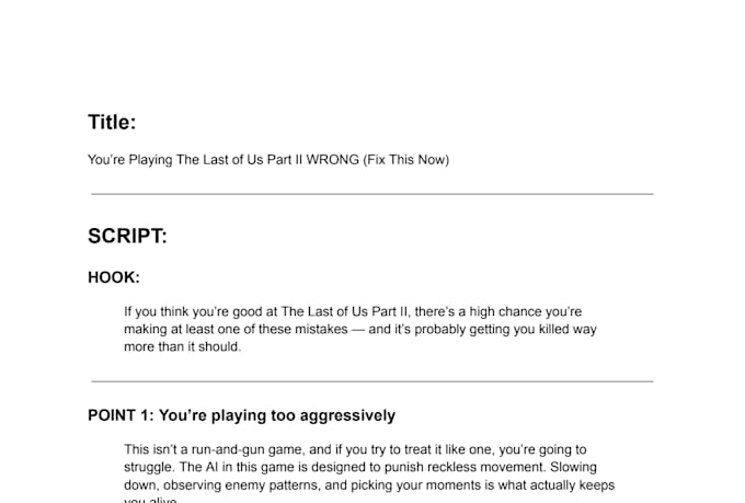 write engaging youtube or tiktok gaming scripts that get views