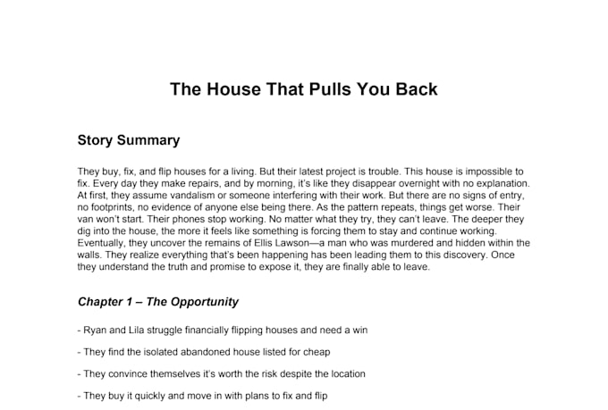 create a complete horror story outline with chapter  details