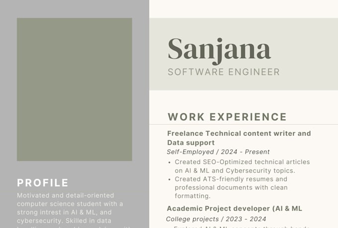 create ats friendly resume for freshers and internships