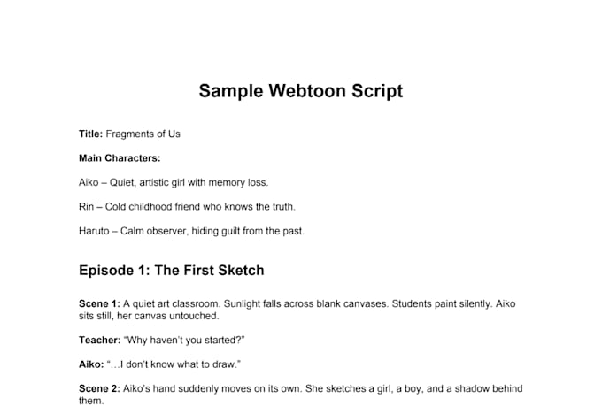 help create story and script for your webtoon or manga
