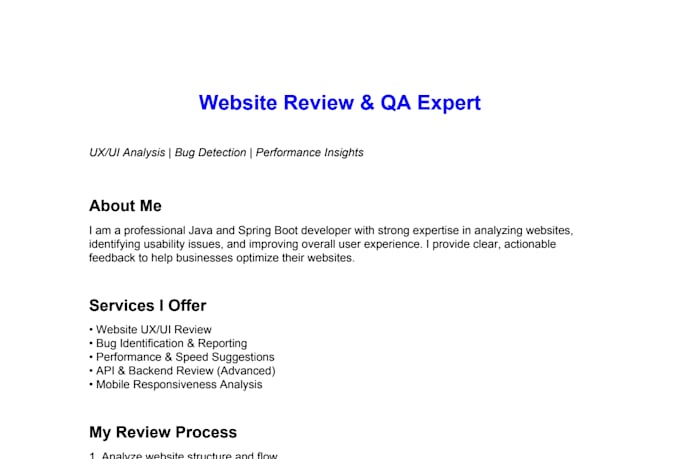 review your website and provide UX, UI, and feedback