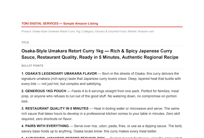 write amazon product listings using japan market data