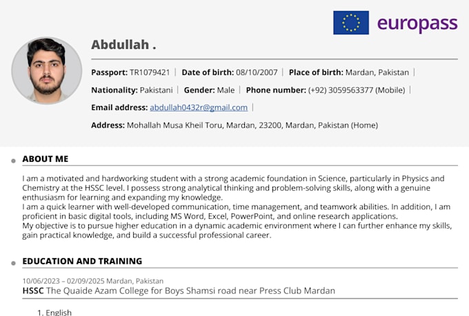 design a europass resume
