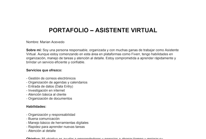 seré tu asistente virtual para tareas administrativas