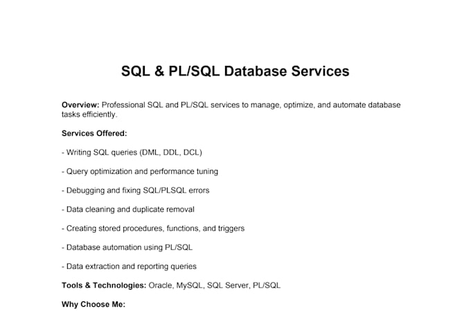 develop efficient and reliable sql and pl sql solution to optimize data