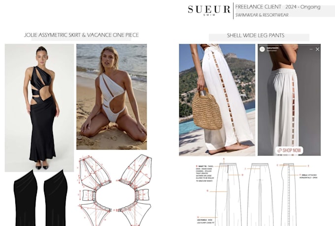 design swimwear technical flats and tech packs