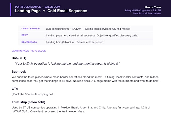 write high converting bilingual sales copy, emails and landing pages