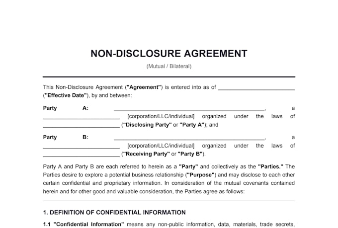 draft nda, non compete and non solicitation agreement
