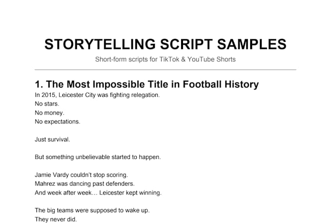 write engaging storytelling scripts for tiktok and youtube shorts