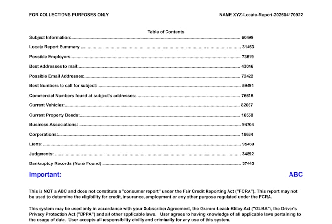 provide search and trace report through tlo xp skip tracing of person details
