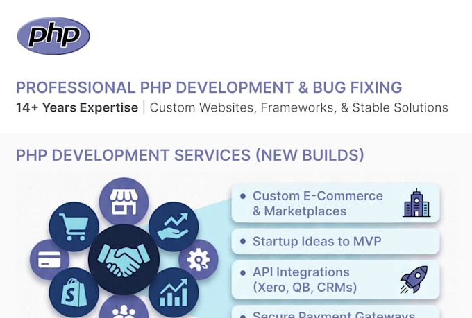 do web development in PHP, laravel, cake PHP, symfony, codeigniter