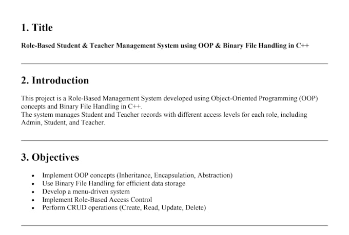 develop cpp oop projects with file handling and system design