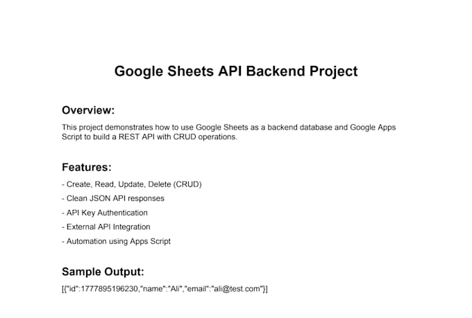 build rest API using google sheets with full crud operations