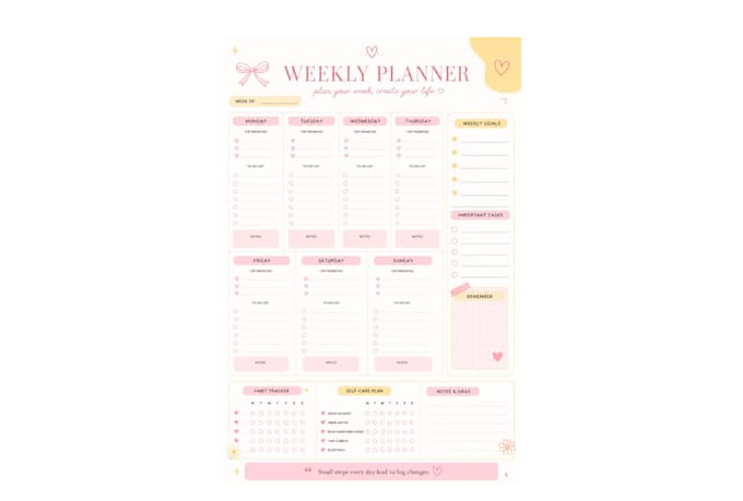 design aesthetic soft girl weekly planner printable PDF